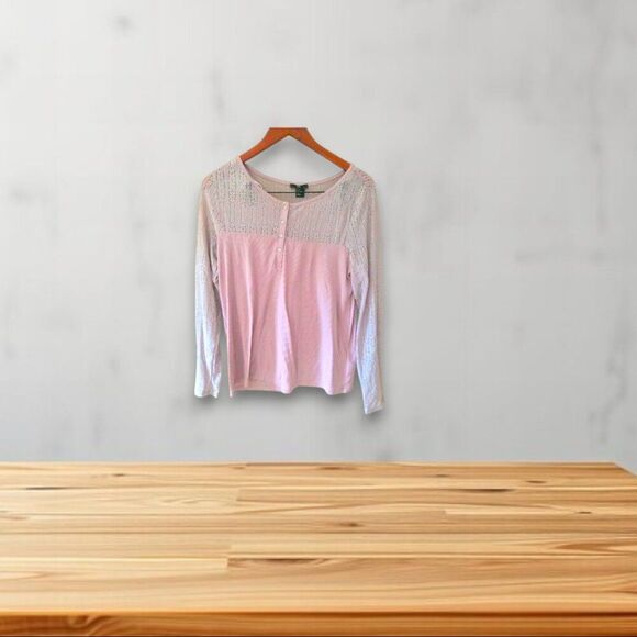 H&M Tops - H&M Shirt Women Size M Blush Pink Lace Henley Long Sleeve Romantic Knit Pullover